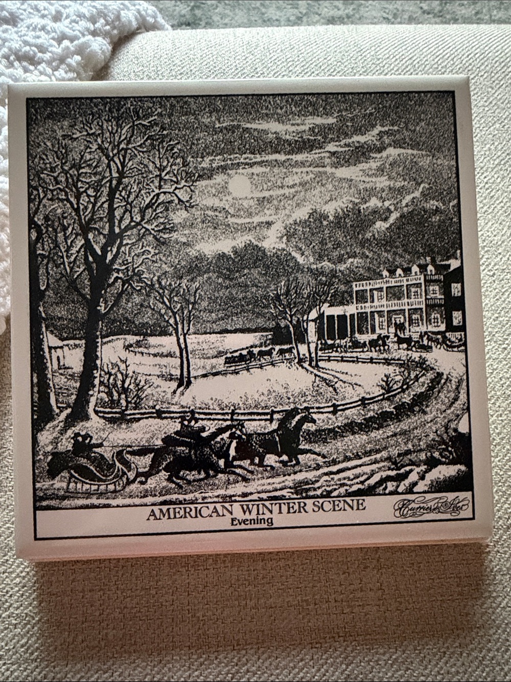 Article Currier & Ives Style Wall Plaque in Brown and Cream